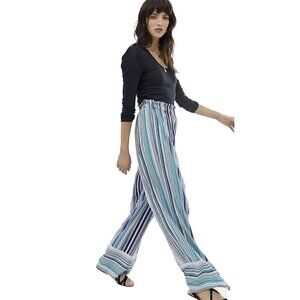 Band of Gypsies Size Small Stripe Blue Multicolor Pull On Wide Leg Pocket Pants